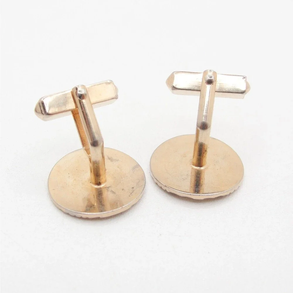 Vintage Swank Gold Tone Round Cufflinks Basketweave Textured Brick Mesh Retro